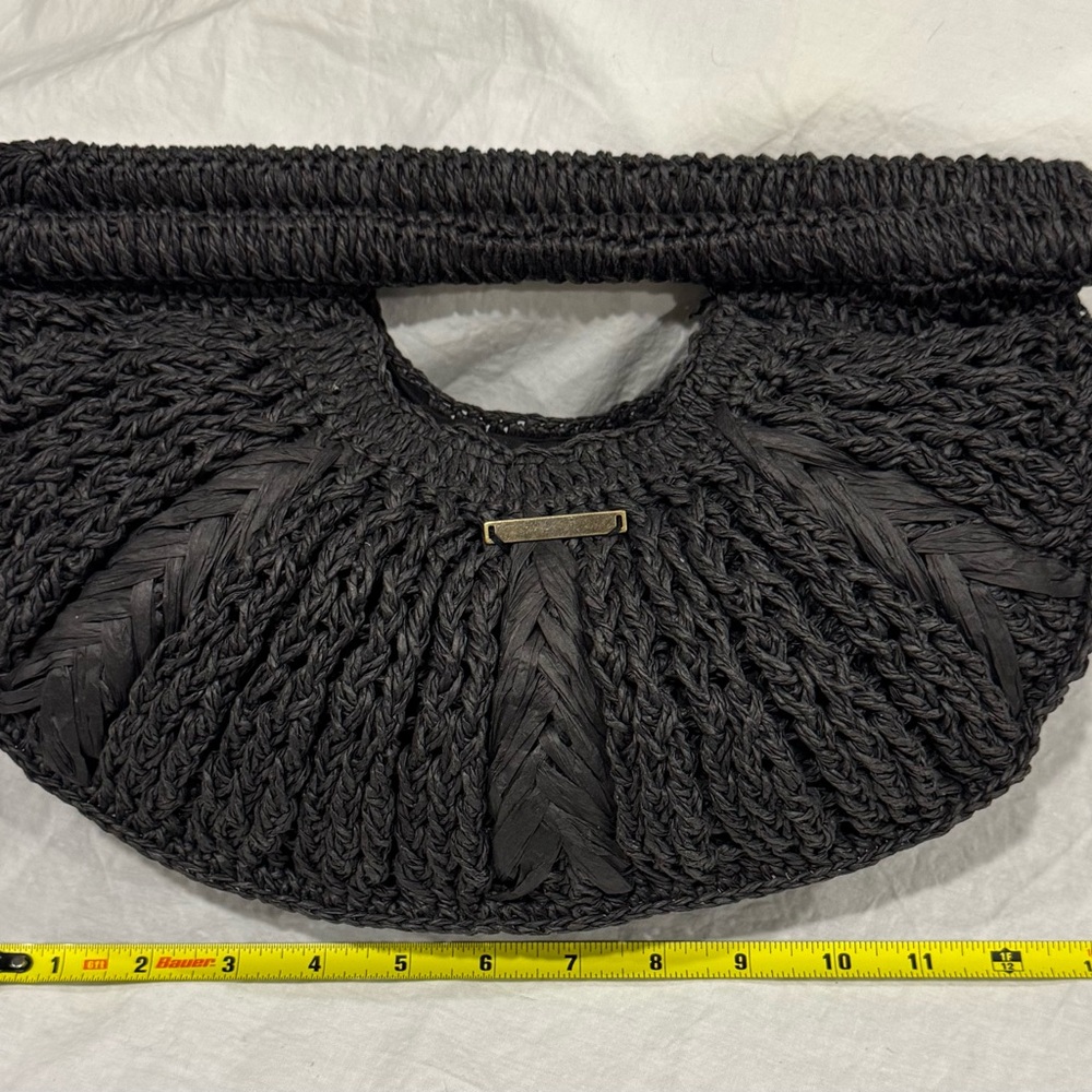 O’Neill Black Woven Straw Crochet Clutch Handbag Snap Closure